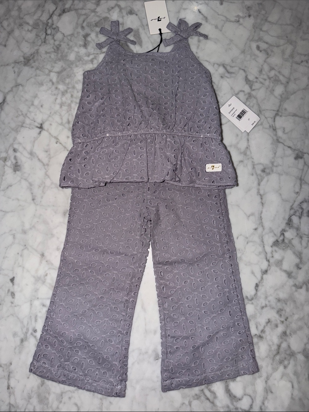 NWT 7 For All Mankind Lavender Eyelet Peplum 2 Piece Set 2T